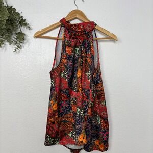 Rachel Zoe Patchwork Print Halter Neck Tie Back Tank Top Womens Large